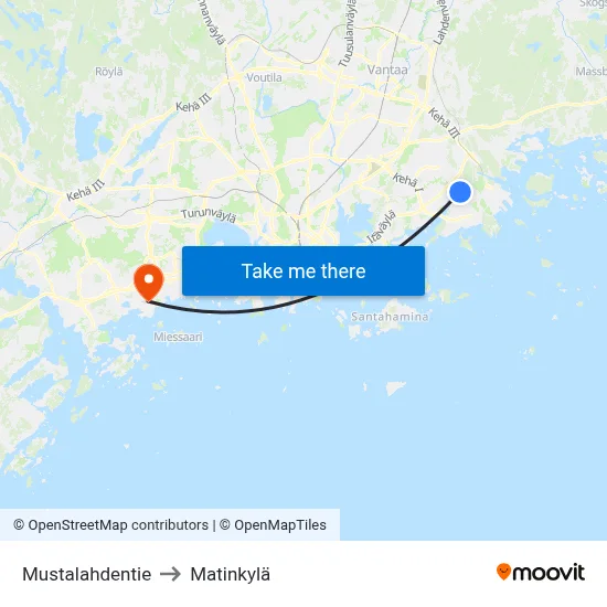 Mustalahdentie to Matinkyla map