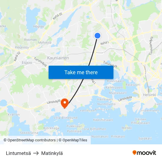 Lintumetsä to Matinkylä map
