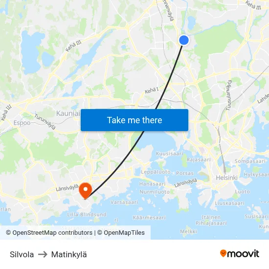 Silvola to Matinkyla map