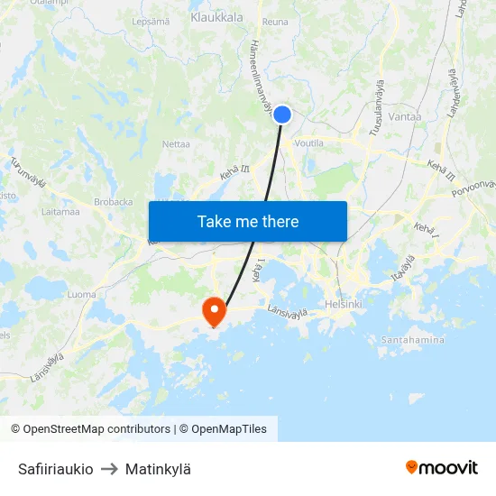 Safiiriaukio to Matinkylä map