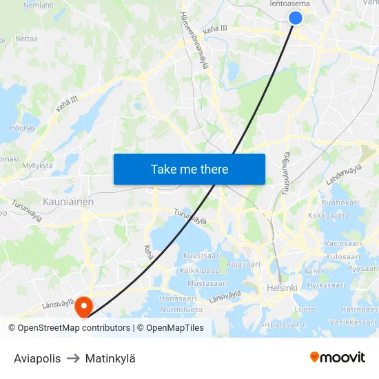 Aviapolis to Matinkylä map