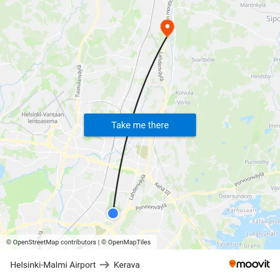 Helsinki-Malmi Airport to Kerava map
