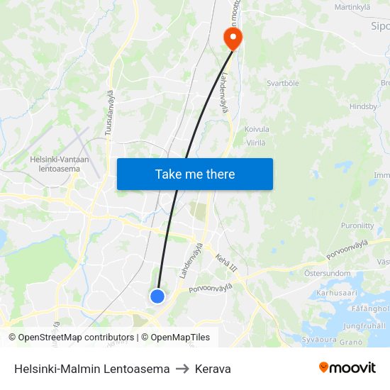 Helsinki-Malmin Lentoasema to Kerava map