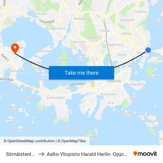 Sörnäistenlaituri to Aalto-Yliopisto Harald Herlin -Oppimiskeskus map