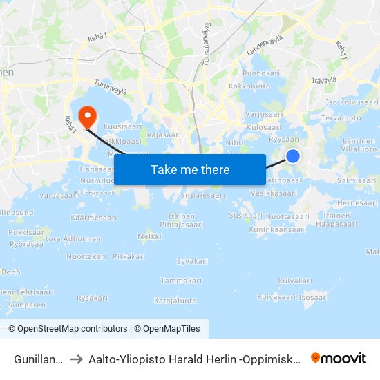 Gunillantie to Aalto-Yliopisto Harald Herlin -Oppimiskeskus map