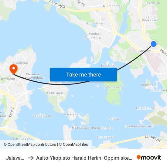 Jalavatie to Aalto-Yliopisto Harald Herlin -Oppimiskeskus map