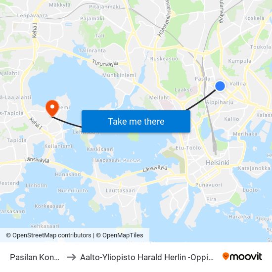 Pasilan Konepaja to Aalto-Yliopisto Harald Herlin -Oppimiskeskus map