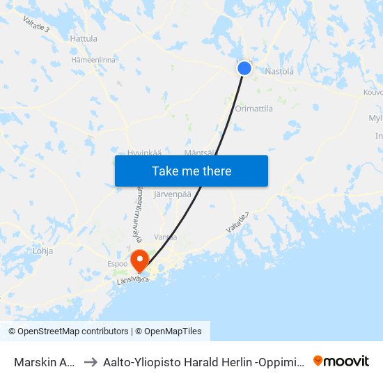 Marskin Aukio to Aalto-Yliopisto Harald Herlin -Oppimiskeskus map