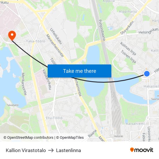 Kallion Virastotalo to Lastenlinna map