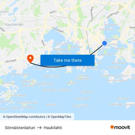 Sörnäistenlaituri to Haukilahti map