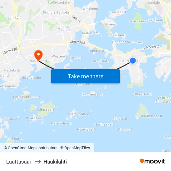 Lauttasaari to Haukilahti map