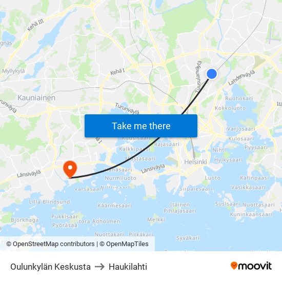 Oulunkylän Keskusta to Haukilahti map