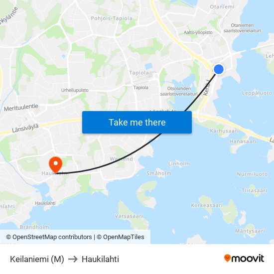 Keilaniemi (M) to Haukilahti map