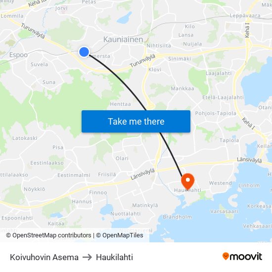 Koivuhovin Asema to Haukilahti map