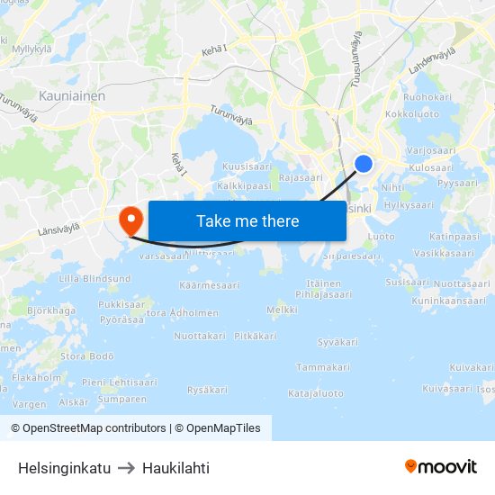 Helsinginkatu to Haukilahti map