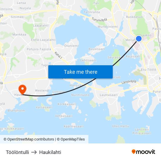 Töölöntulli to Haukilahti map