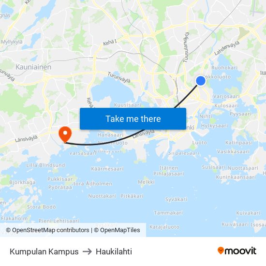 Kumpulan Kampus to Haukilahti map