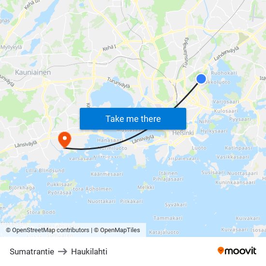 Sumatrantie to Haukilahti map