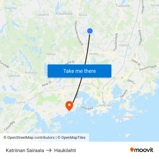 Katriinan Sairaala to Haukilahti map