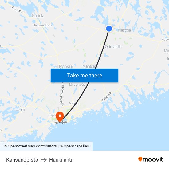 Kansanopisto to Haukilahti map