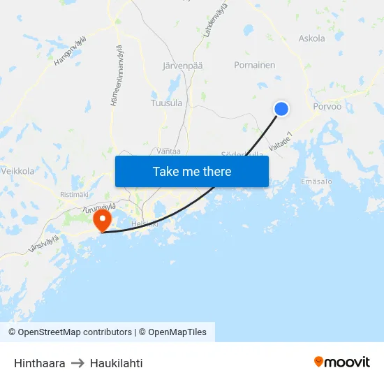 Hinthaara to Haukilahti map