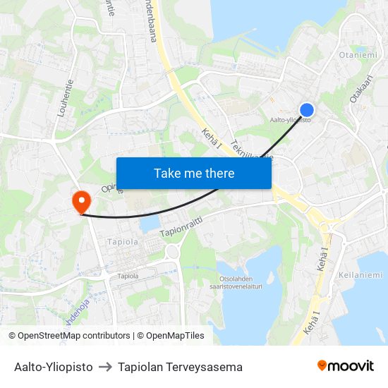 Aalto-Yliopisto to Tapiolan Terveysasema map
