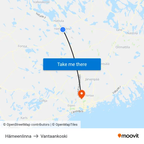 Hameenlinna to Vantaankoski map