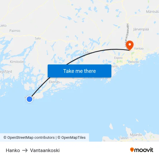 Hanko to Vantaankoski map