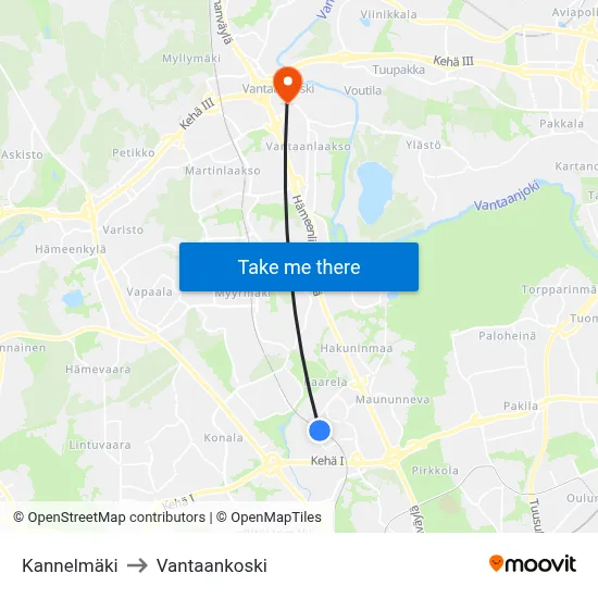 Kannelmaki to Vantaankoski map