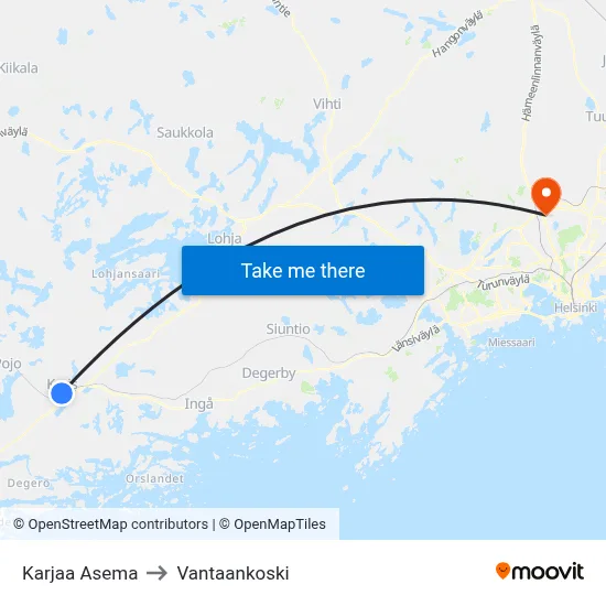 Karjaa Station to Vantaankoski map