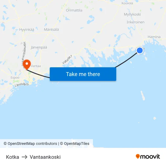 Kotka to Vantaankoski map