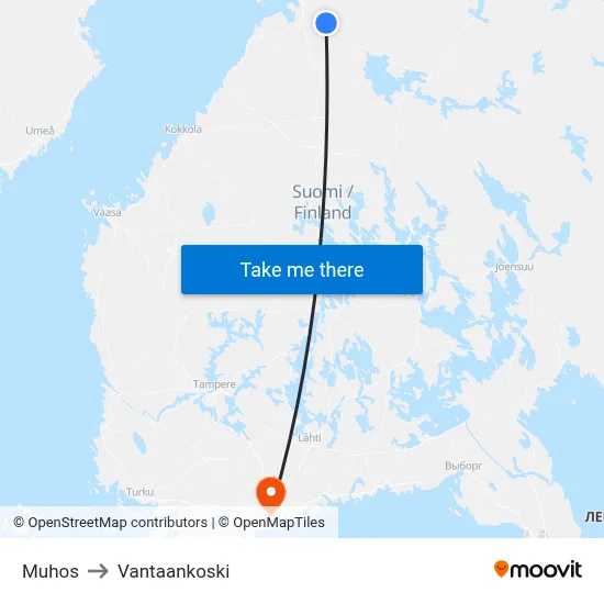 Muhos to Vantaankoski map