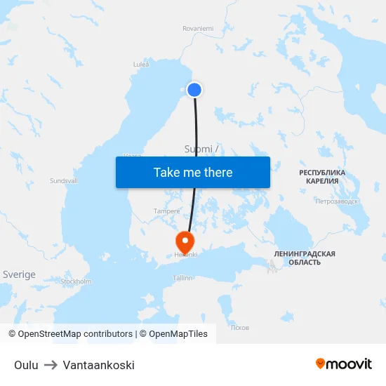 Oulu to Vantaankoski map