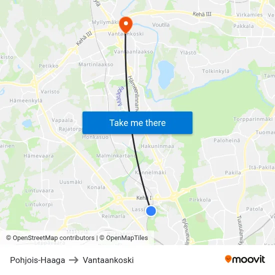 North Haaga to Vantaankoski map