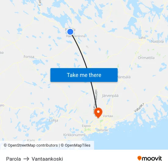 Parola to Vantaankoski map