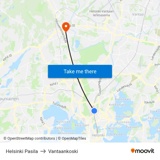 Helsinki Pasila to Vantaankoski map
