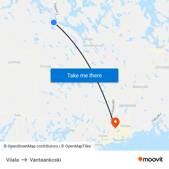 Viiala to Vantaankoski map