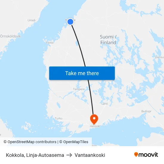 Kokkola Bus Station to Vantaankoski map