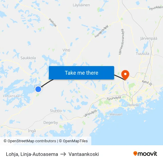 Lohja Bus Station to Vantaankoski map
