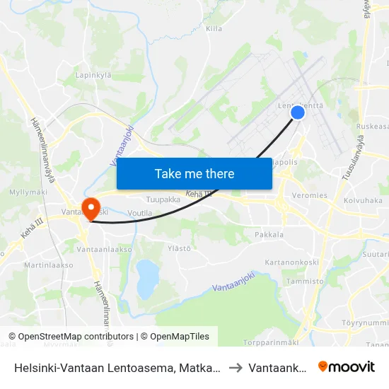 Helsinki-Vantaa Airport, Travel Center to Vantaankoski map