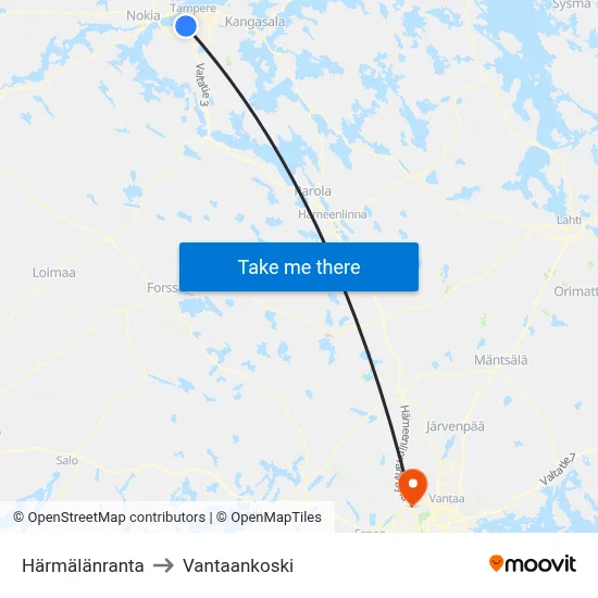 Harmalanranta to Vantaankoski map