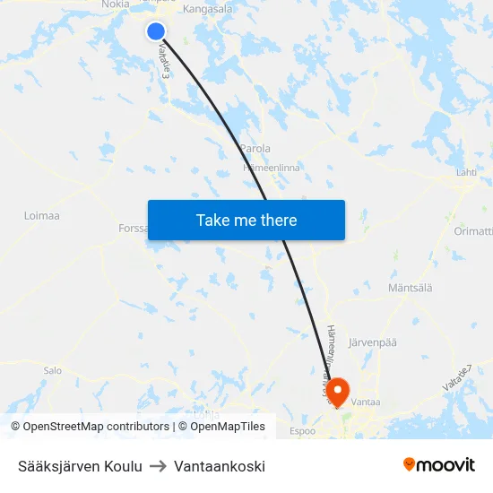 Sääksjärvi School to Vantaankoski map