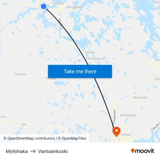 Myllyhaka to Vantaankoski map