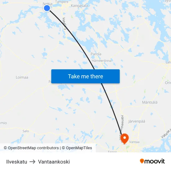 Ilveskatu to Vantaankoski map