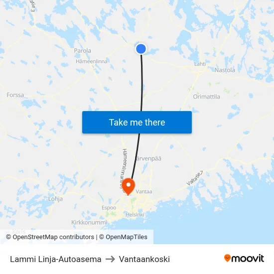 Lammi Bus Station to Vantaankoski map