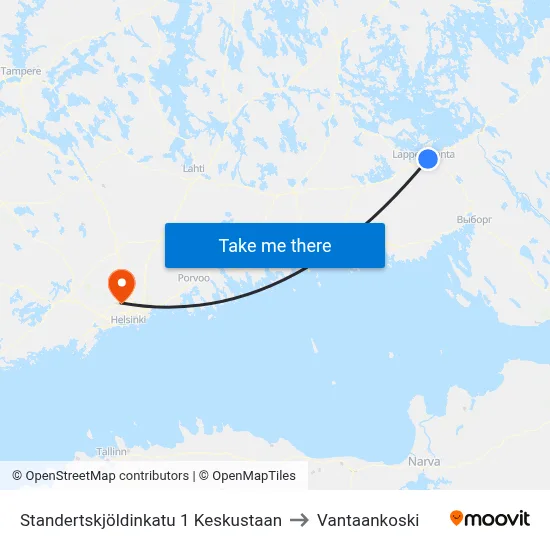 Standertskjöldinkatu 1 To Center to Vantaankoski map