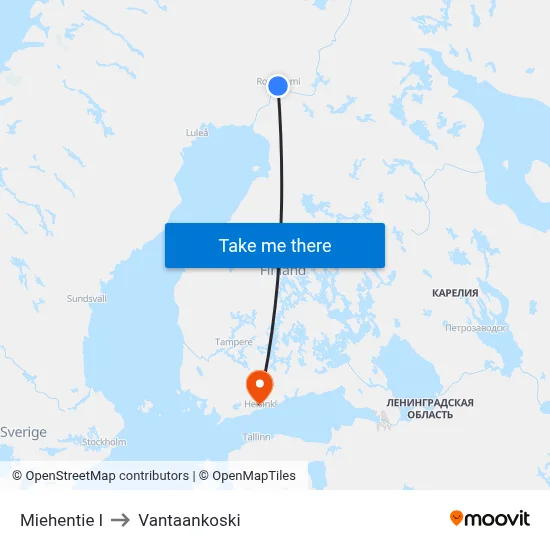 Miehentie E to Vantaankoski map