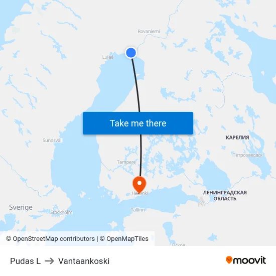 Pudas W to Vantaankoski map