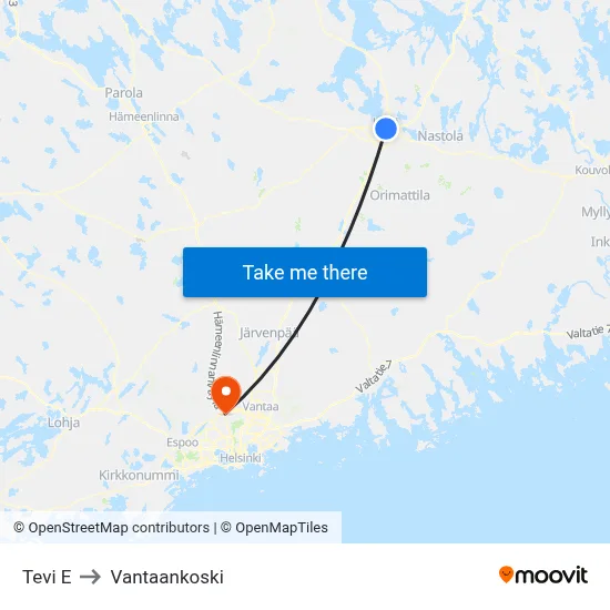 Tevi E to Vantaankoski map
