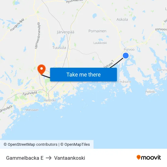 Gammelbacka East to Vantaankoski map